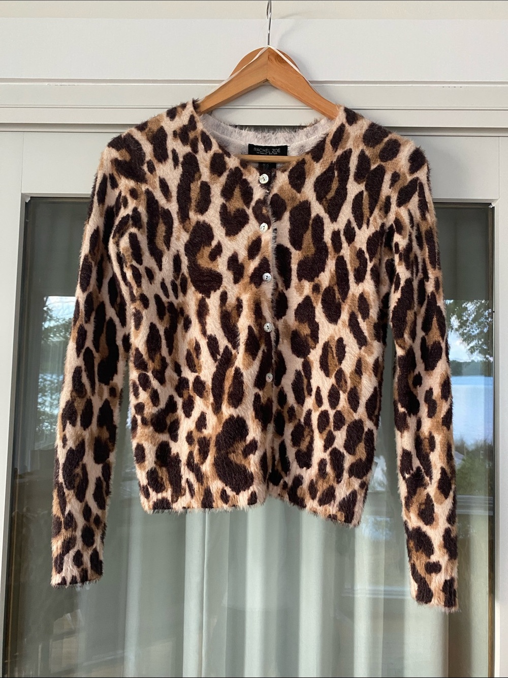 Rachel Zoe Leopard Print Fuzzy Cardigan - Beige & Dark Brown